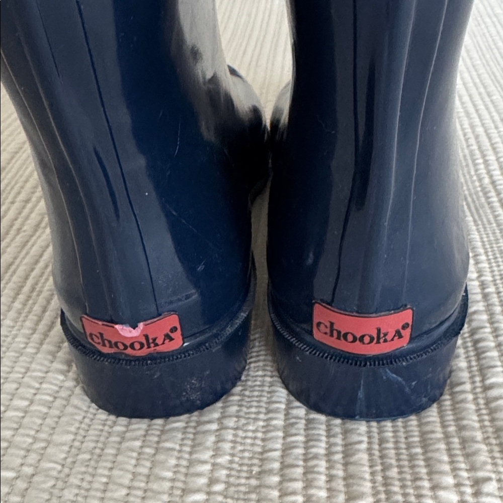 Chooka Shiny Blue Rain Boots with Tan Buckle Accents - Picture 3 of 15